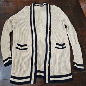 CAbi Navy and Cream Cardigan
